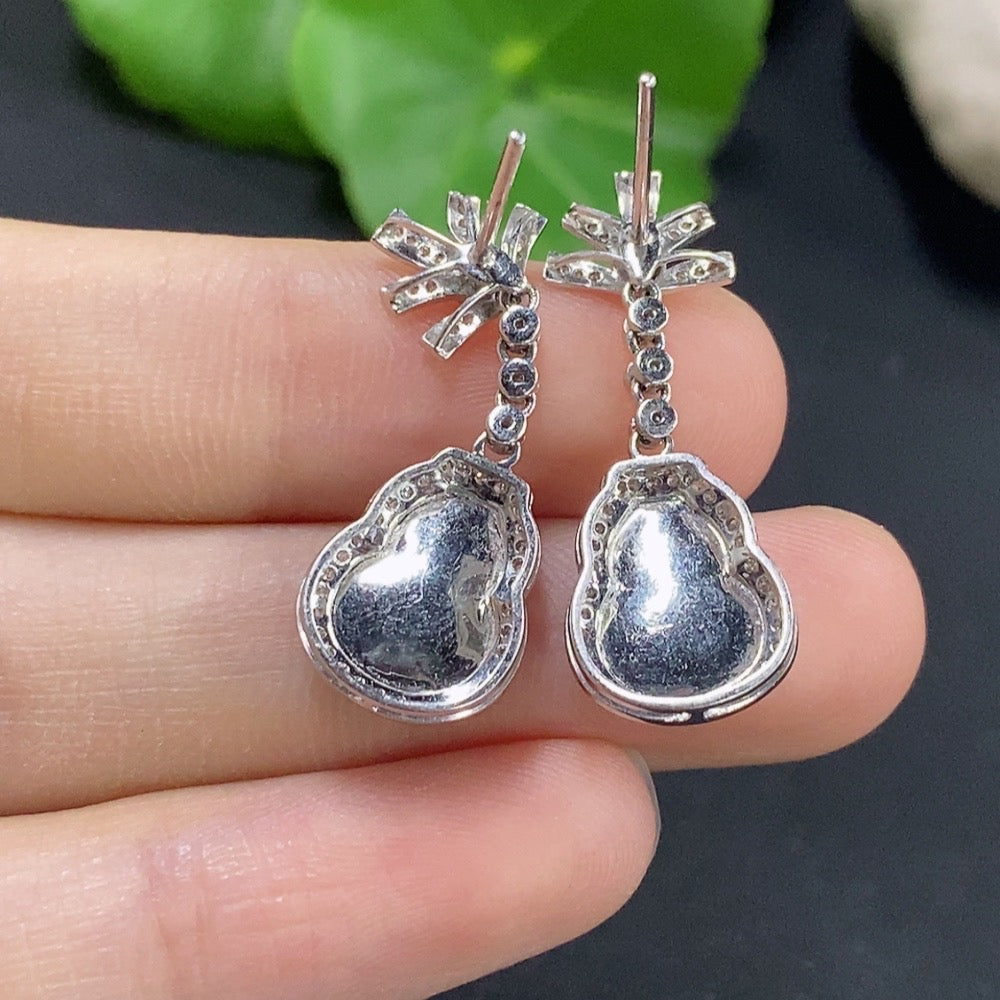 Jadeite Gourd Inlaid Earrings 18k with Diamond Accents