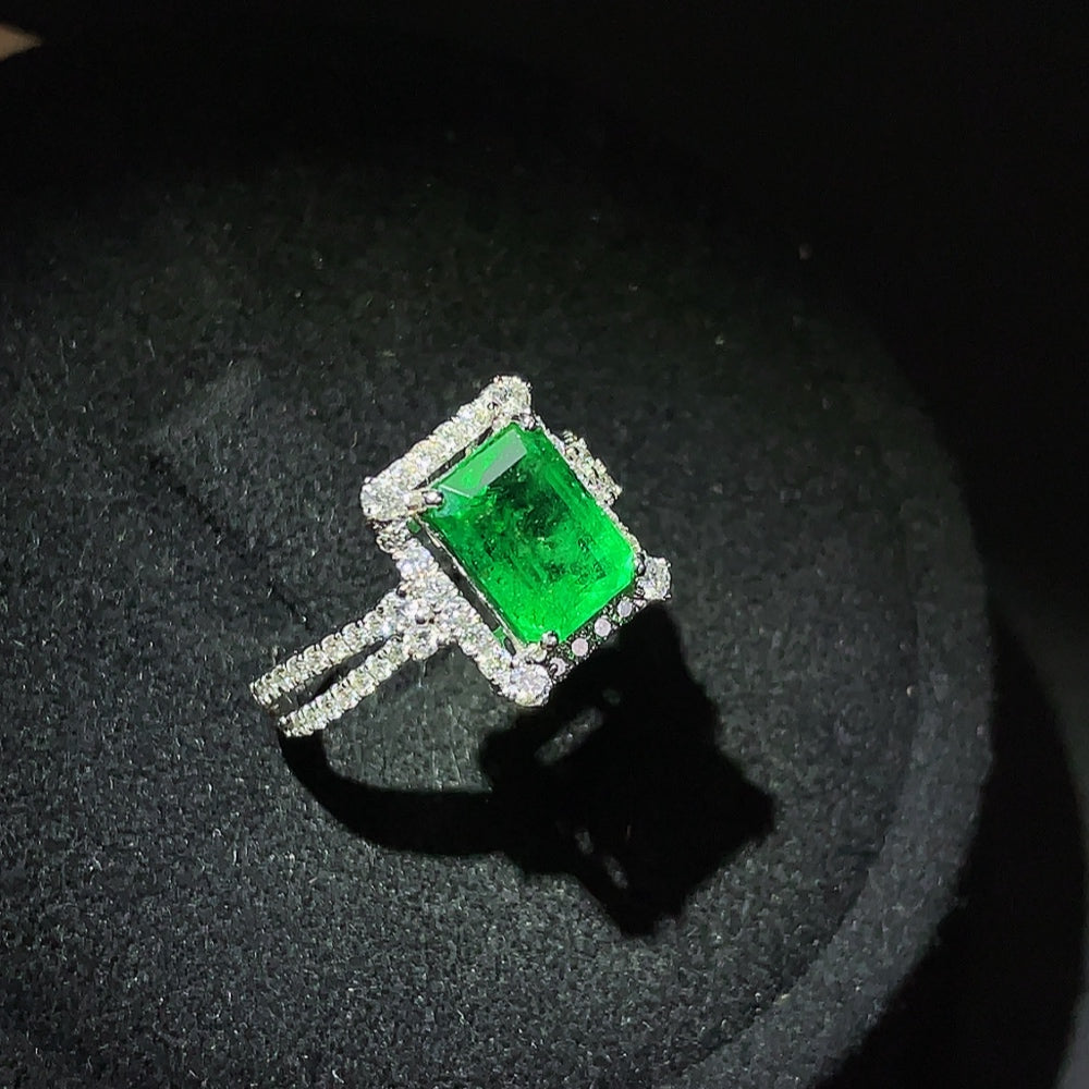 Emerald Ring Set in 18K Gold, Clarity Enhanced, Accented with Diamonds