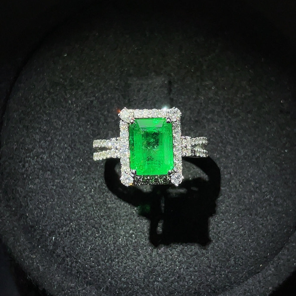 Emerald Ring Set in 18K Gold, Clarity Enhanced, Accented with Diamonds