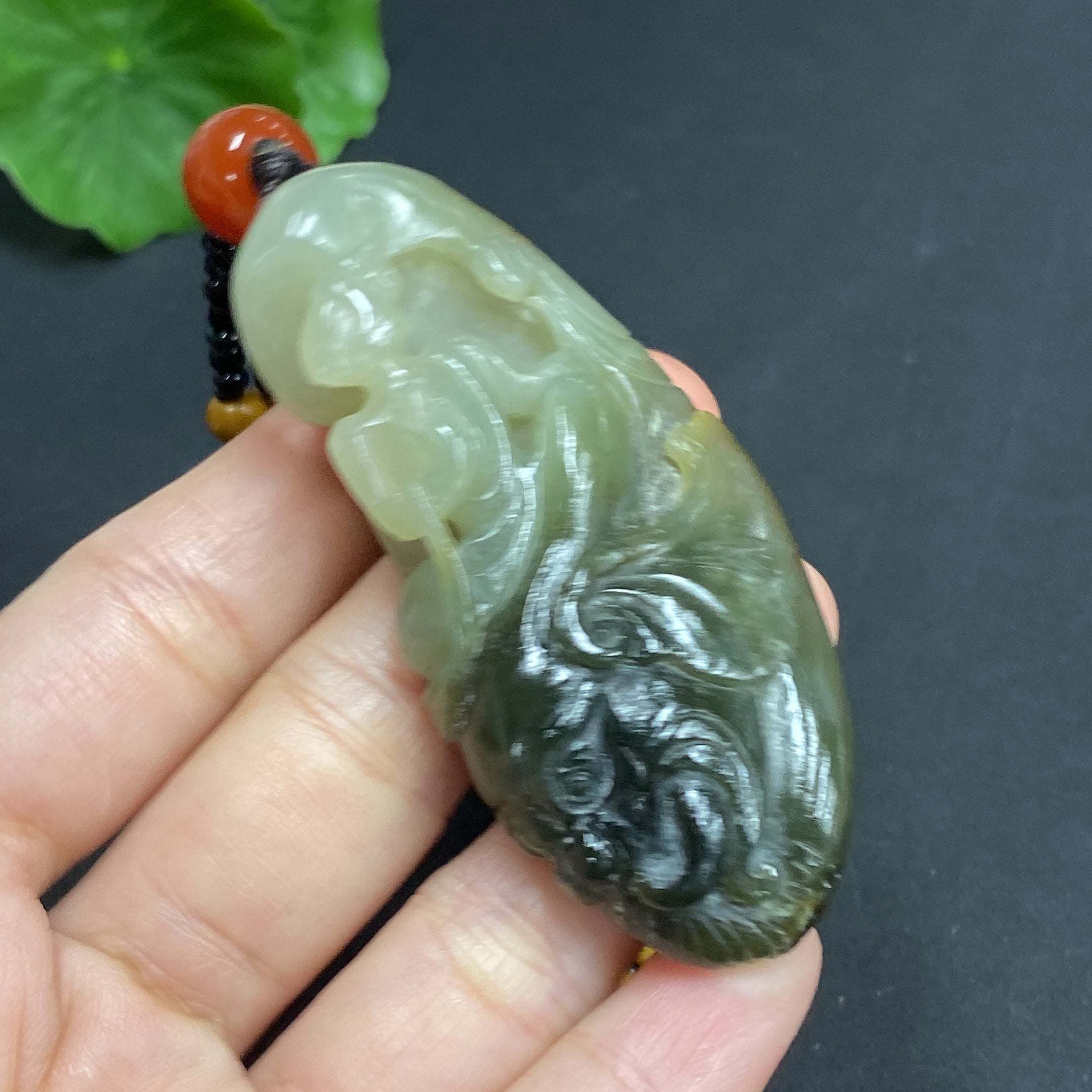 Hetian Jade Pendant: Samantabhadra Bodhisattva, total weight approx. 45.4g (including non-Hetian Jade chain), undetermined skin color origin