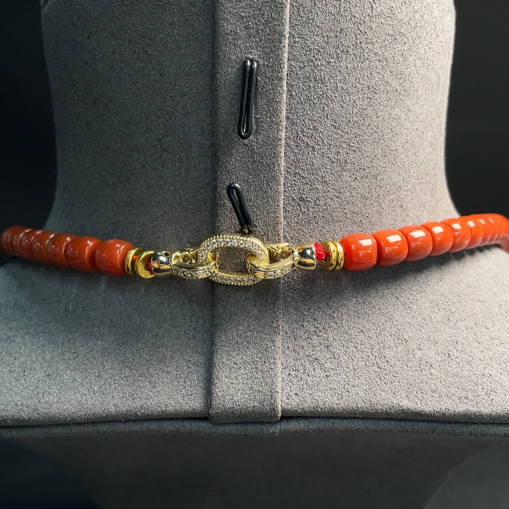 Red Agate Bead Necklace with Visible Organic Matter, Total Weight Approx. 59.39g, 7mm Beads, Non-Gold