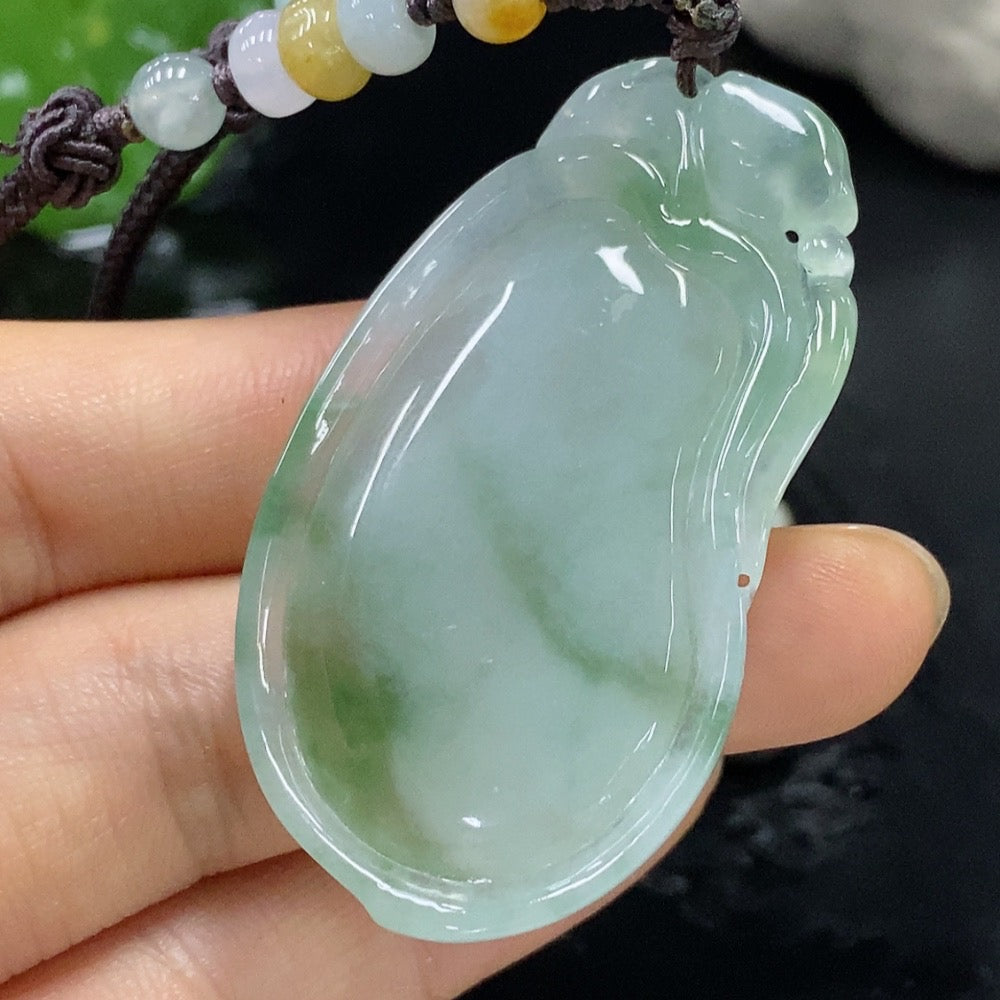Jadeite Auspicious Gourd Pendant with a total weight of approximately 23.95 grams (including rope weight)