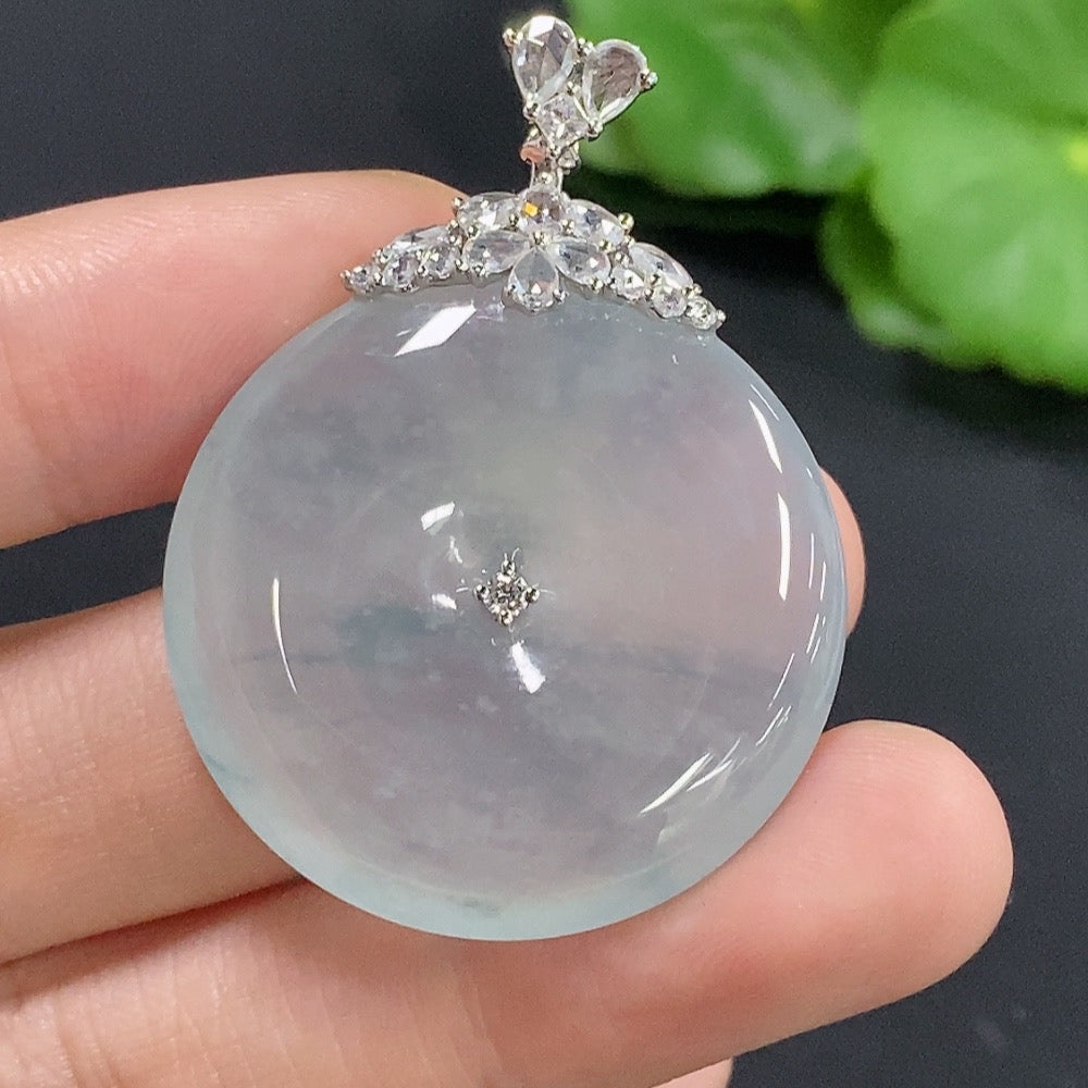 Jadeite Peace Knot Pendant with 18k Diamond Accents, Total Weight Approx. 14.2g