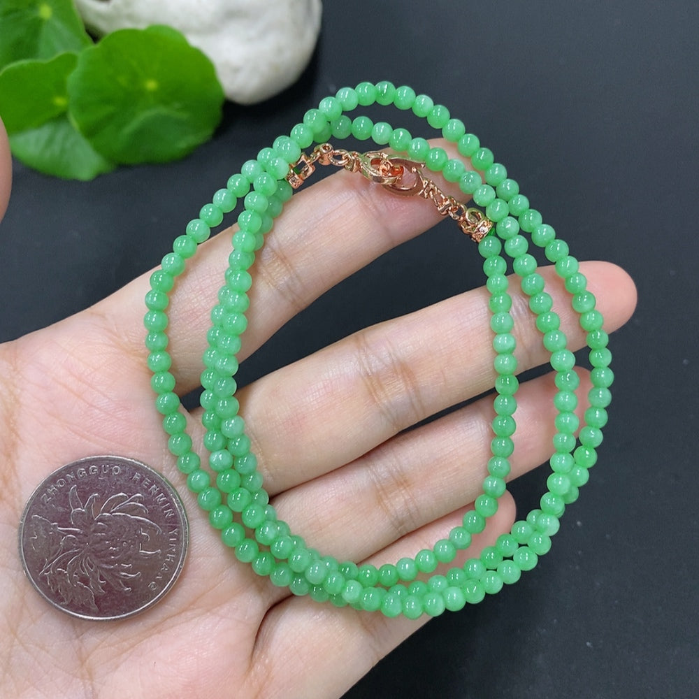Jadeite Bead Necklace Approx. 3.3mm Non-Gold Total Weight Approx. 15.4g