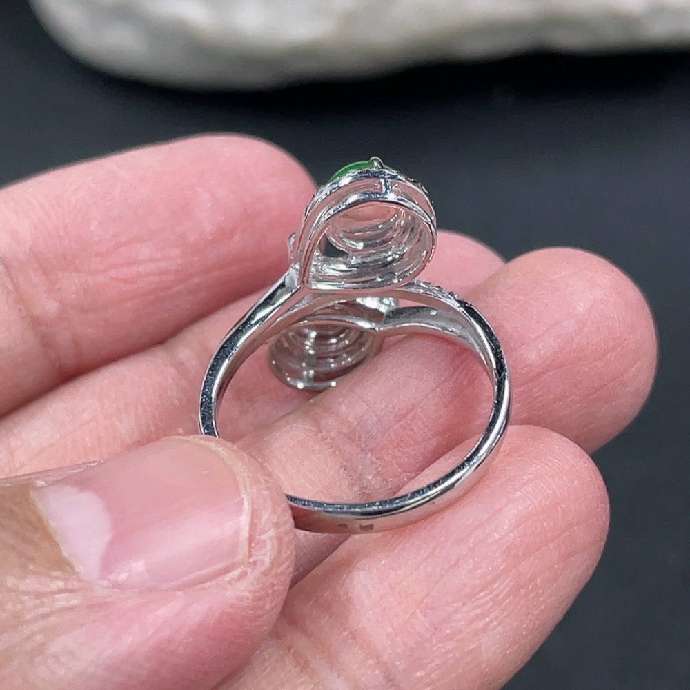 Jadeite Inlaid Ring 18k with Diamond Size 13 Total Weight Approx. 3.8g