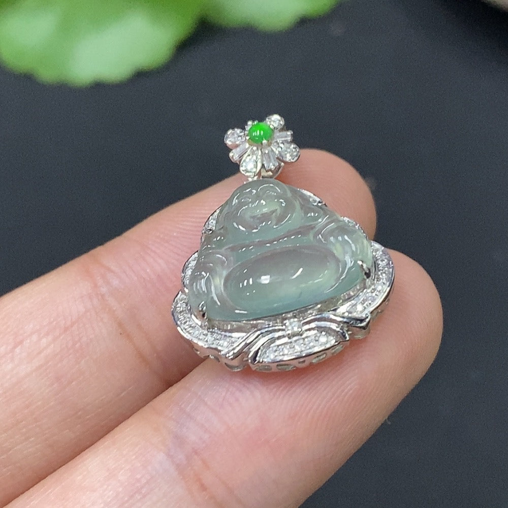 Jadeite Buddha Inlay Piece 18k Gold Inlaid Total Weight Approx. 2.55g