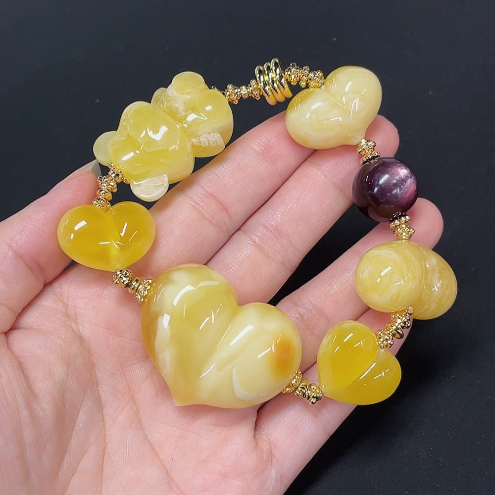 Opaque Amber Bracelet Non-Gold Stones May Be Non-Natural