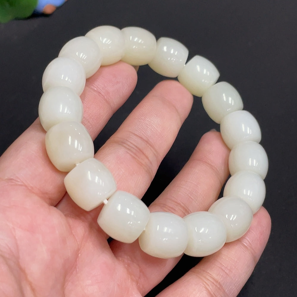 Hetian Jade Bracelet Approx. 12.8 mm Beads Total Weight Approx. 65.4g