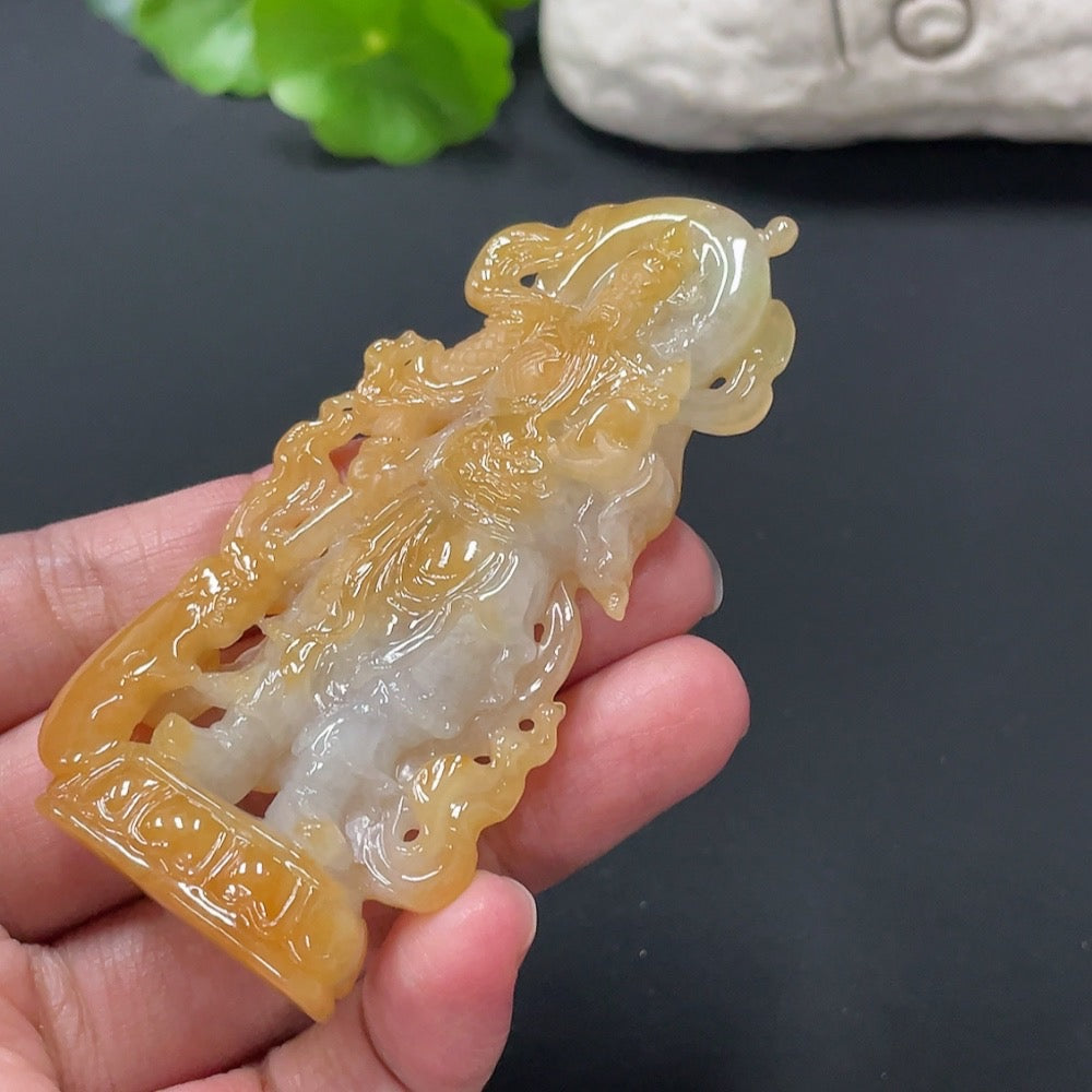 Jadeite Guan Gong pendant, approximately 36.43g, undetermined color origin