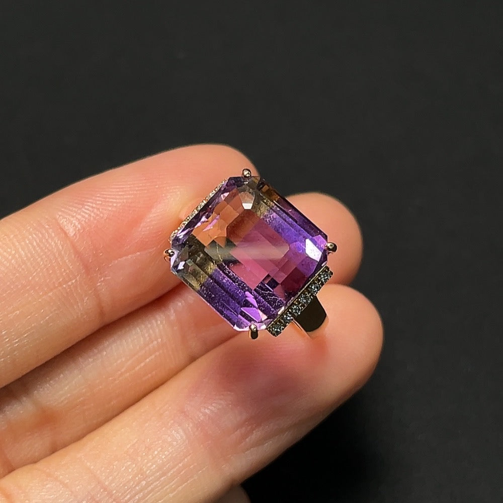Crystal Inlaid Ring, 18K Gold, Diamond Accents