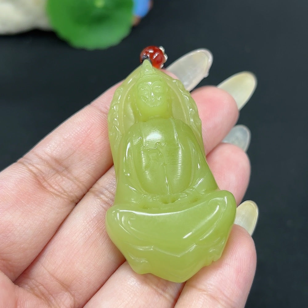 Hetian Jade Pendant Guanyin Total Weight Approx. [with rope] 32.5g