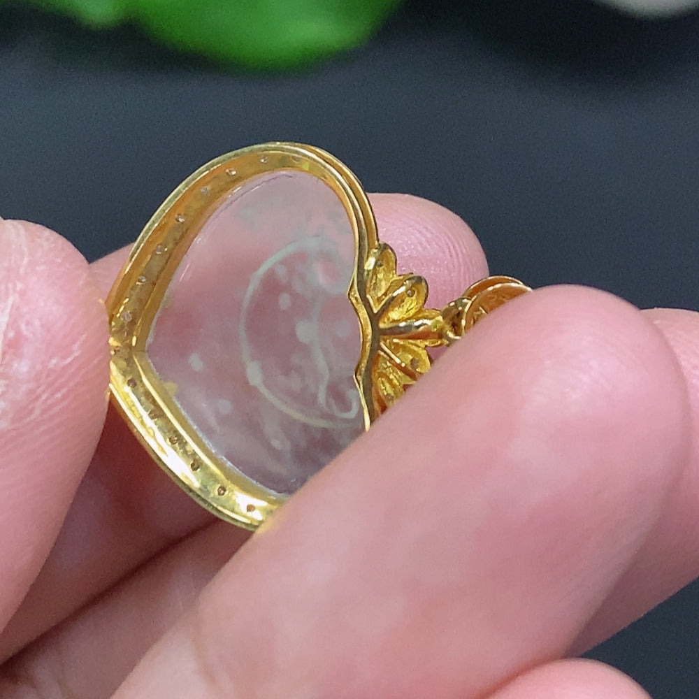Jadeite Ruyi Inlaid Pendant 18K Gold Total Weight Approx. 2g
