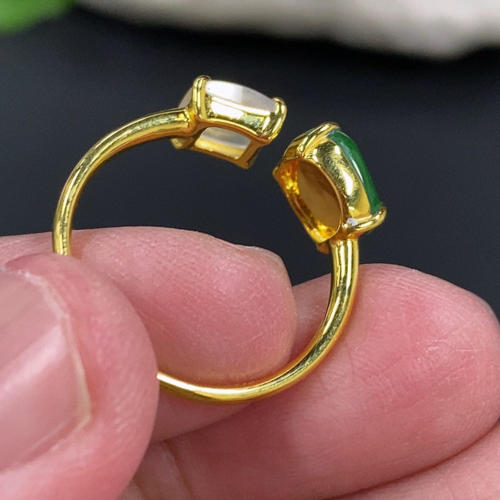Jadeite Inlaid Ring 18k with Diamond Size 13 Total Weight Approx. 1.83g
