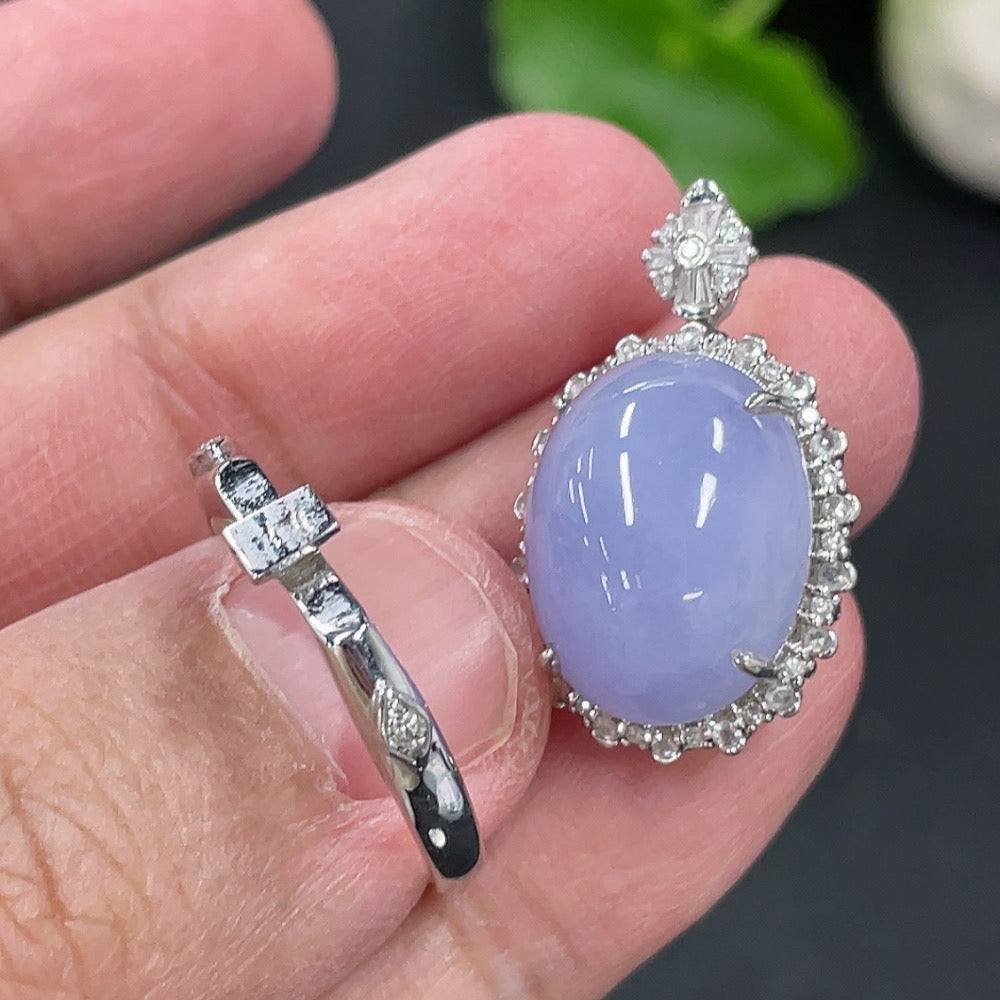 Jadeite Cabochon Ring and Pendant Convertible Set, 18K Gold Setting, Size 14, Total Weight Approx. 6.15g, Accented with Diamonds