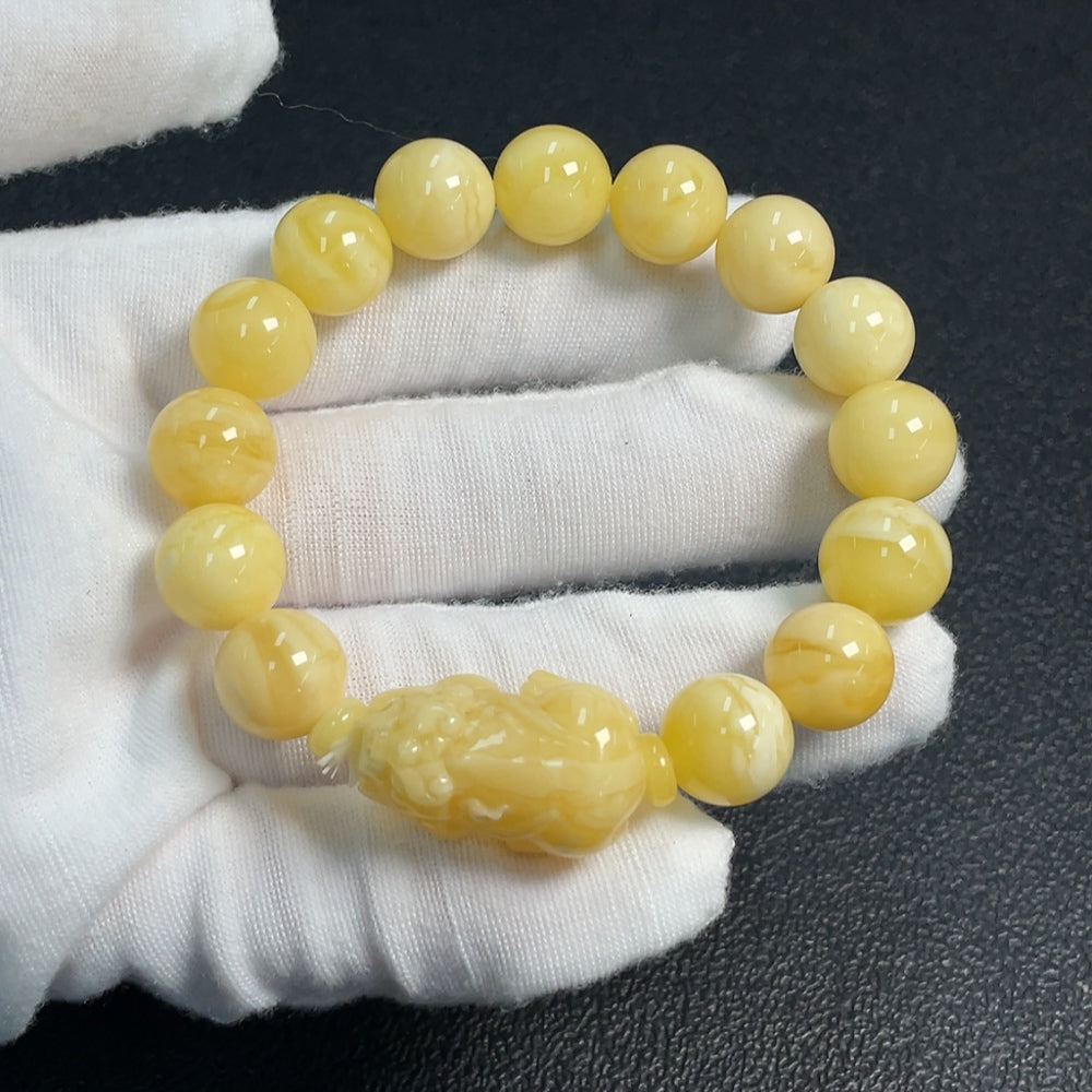 Amber and Beeswax Bracelet, Total Weight Approx. 14g, Size 11.1-14.2mm