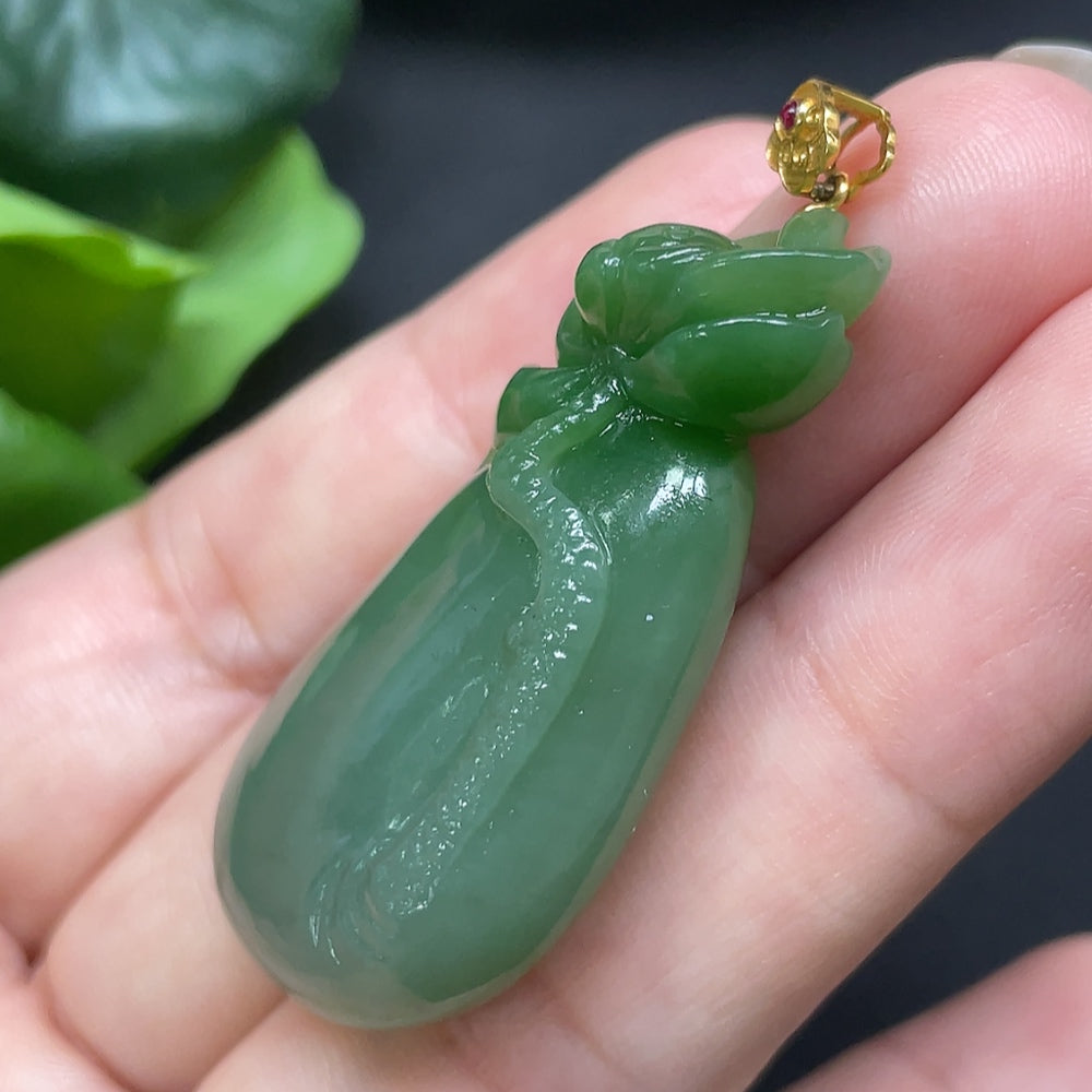 Hetian Jade Flower and Prosperity Pendant 18k Gold Total Weight Approx. 15.9g
