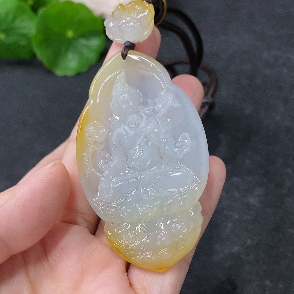 Jadeite Pendant - Universal Salvation, Approx. 32.46g Including Rope, With Collection Certificate, Yellow Part Color Origin Undetermined