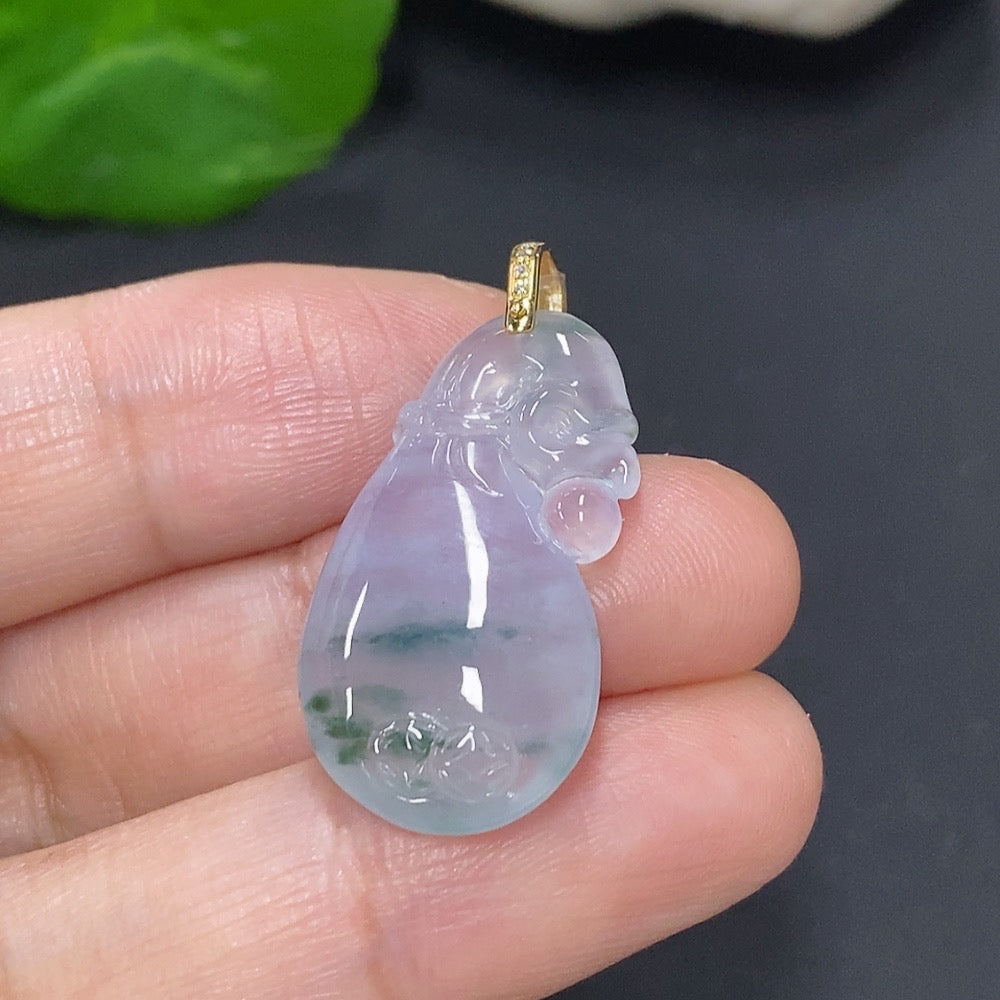 Jadeite Money Bag Pendant with 18K Gold Clasp, Total Weight Approx. 4g (Diamond Accents)