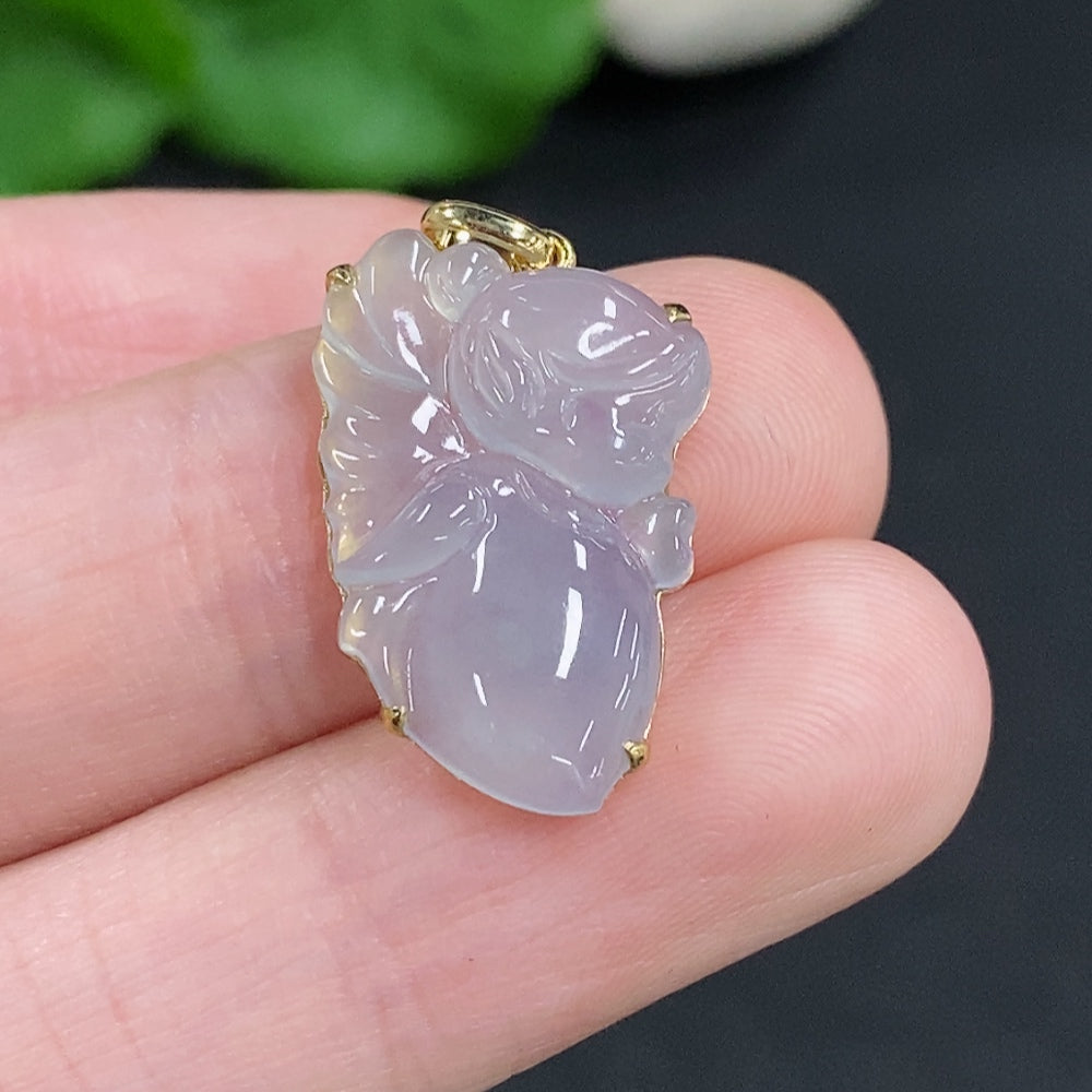 Jadeite Inlaid Pendant 18K Gold Total Weight Approx. 1.9g