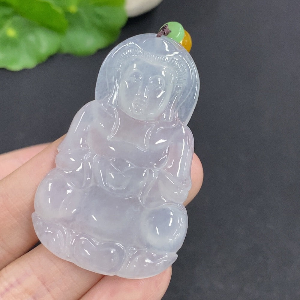 Jadeite Guanyin Pendant Total Weight Approx. 16.56g (Including Rope Weight)