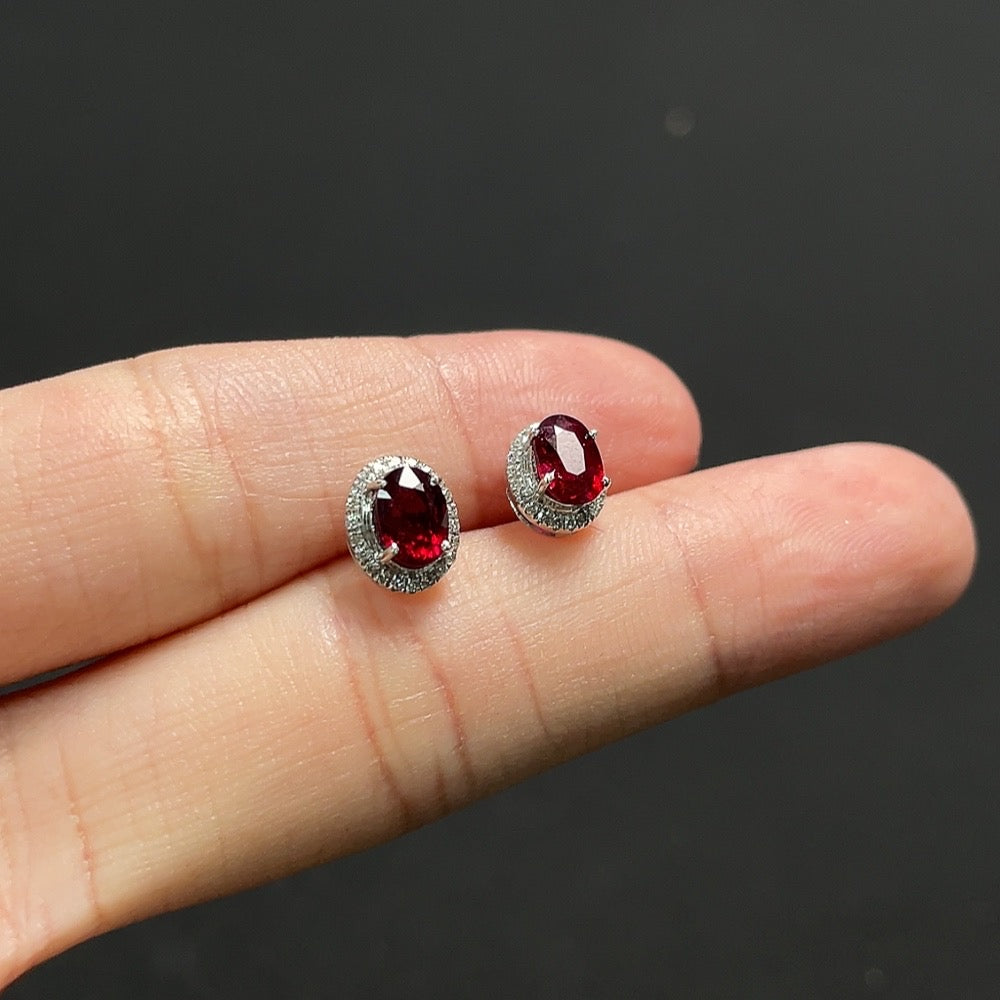 Ruby Inlaid Earrings No Hallmark Tested Gold Content 18K Gold Accented with Diamonds