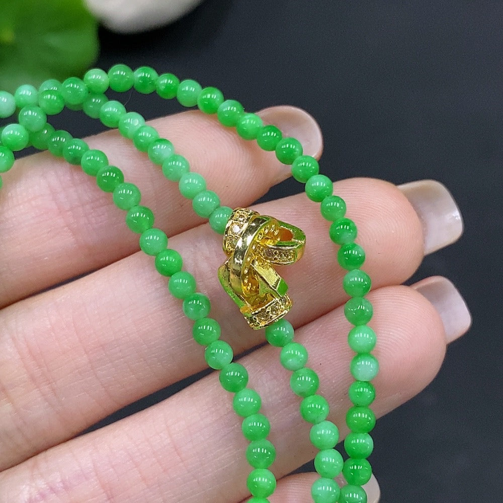 Jadeite Bead Necklace, Approx. 2.9mm, Total Weight Approx. 9.38g, Non-Gold Clasp