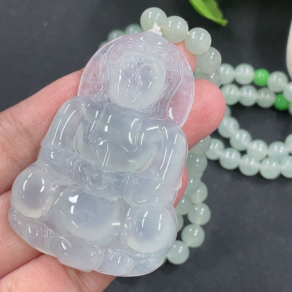 Jadeite Guanyin Pendant with Chain, approx. 6.1mm, total weight approx. 60.5g