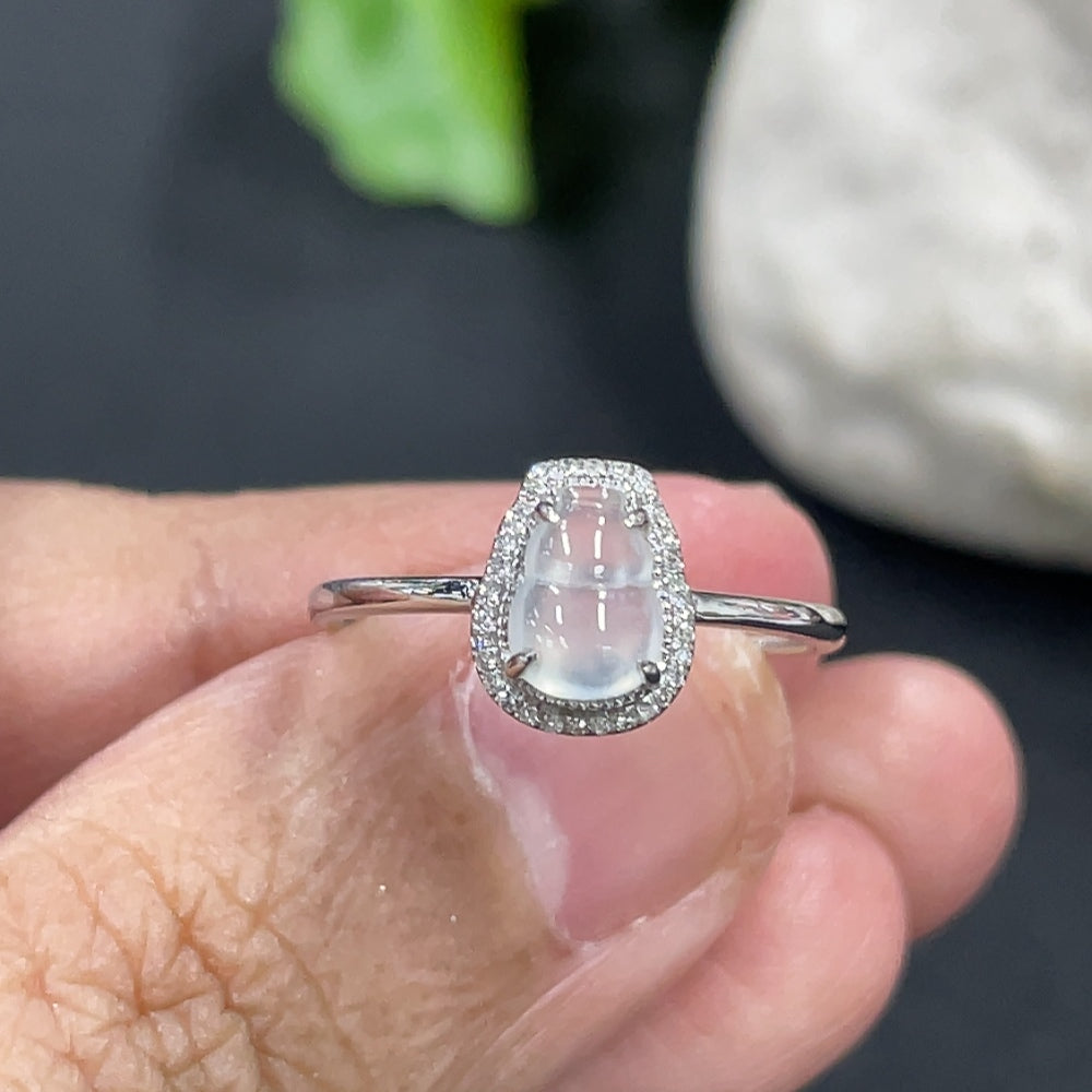 Jadeite gourd inlaid ring by HKHQ with 18k gold, diamond accents, size 13, displaying intricate design and polished finish.
