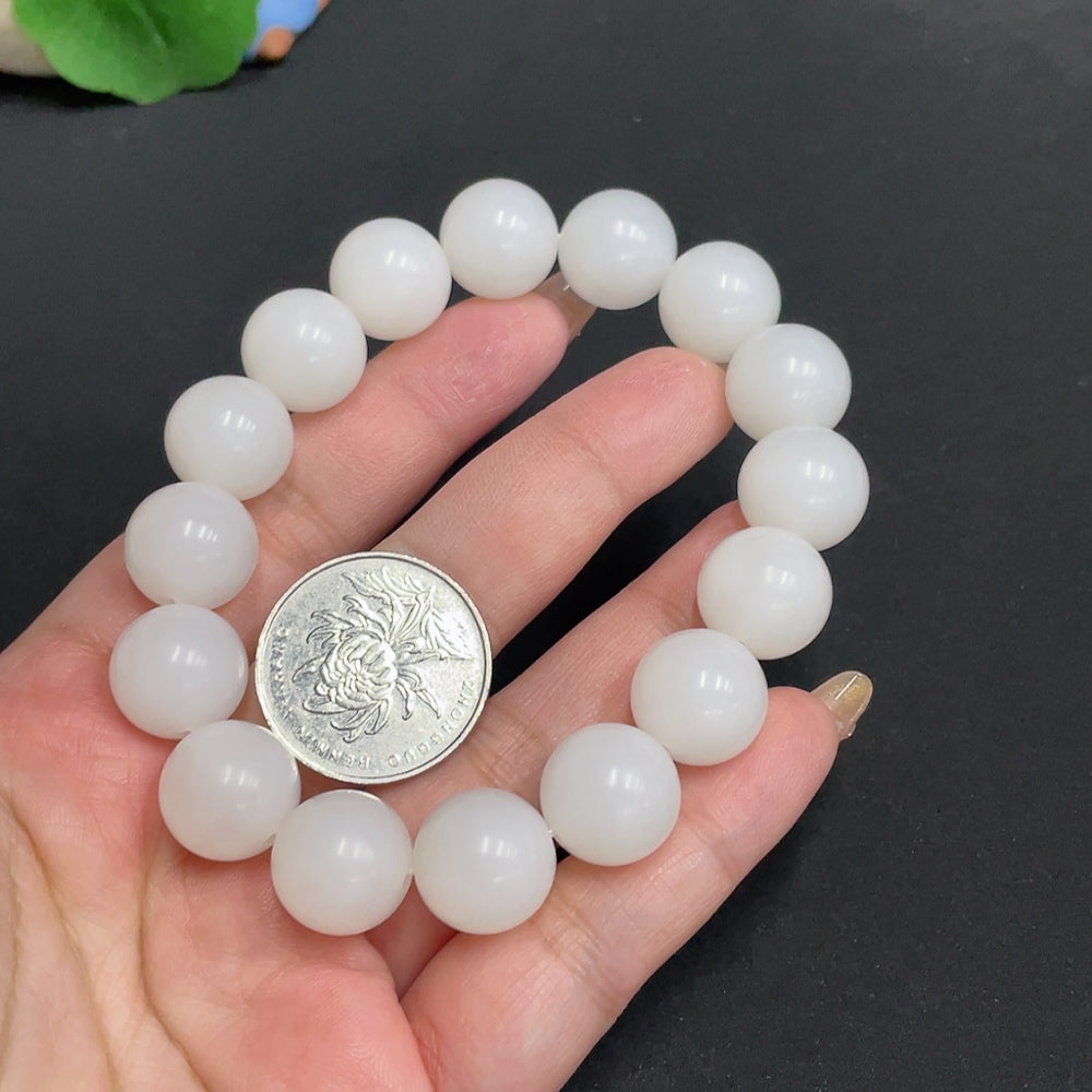 Hetian Jade Bracelet, Approx. 14 mm Beads, Total Weight Approx. 69.2g