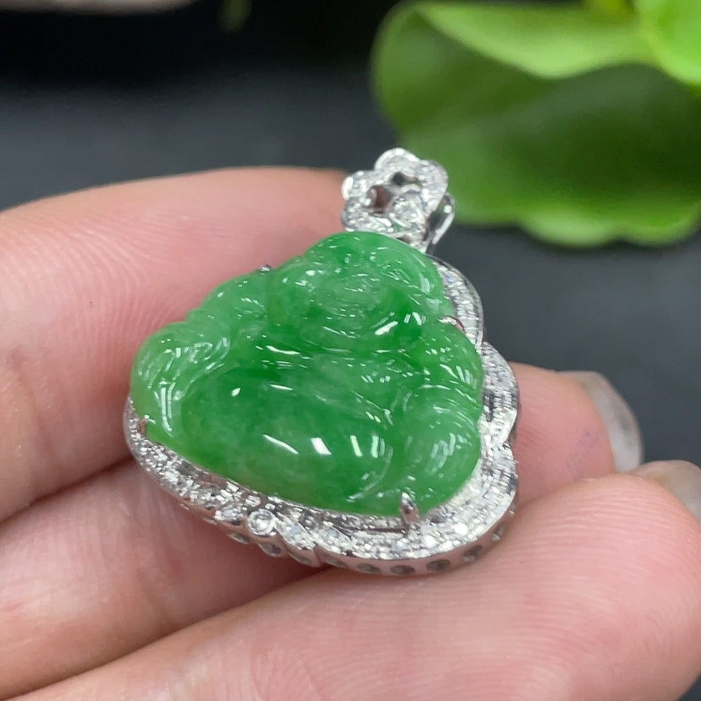 JadeiteBuddha Pendant with 18K Gold Inlay, Total Weight Approx. 3.64g