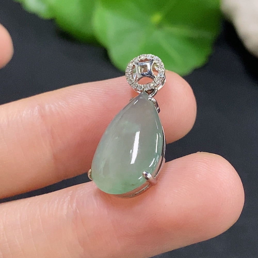 Jadeite Water Drop Pendant with 18K Gold and Diamond Accents
