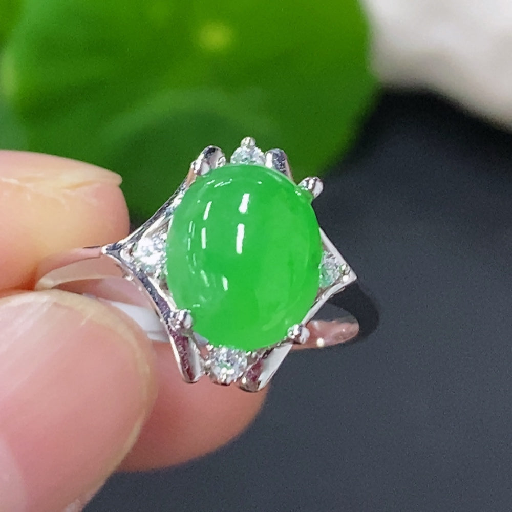 Jadeite Cabochon Inlaid Ring 18K Gold Size 13 Total Weight Approx. 3.3g (Non-Diamond)