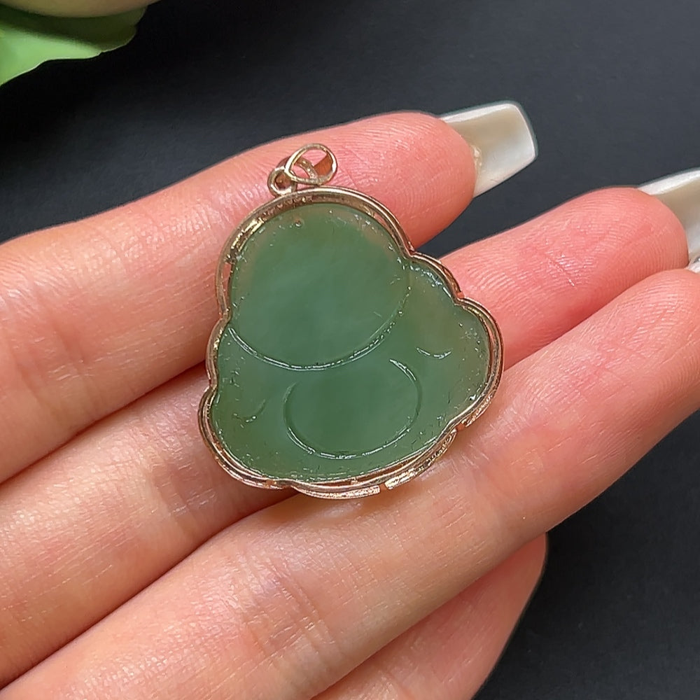 Hetian Jade Buddha Pendant with 18K Gold and Diamond Inlays