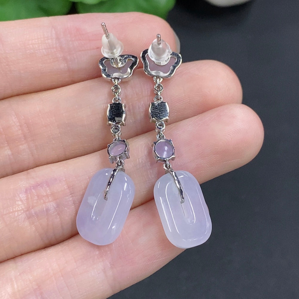 HKHQ Jadeite earrings set in 18k gold with diamond accents, showcasing elegant jewelry design and polished finish.