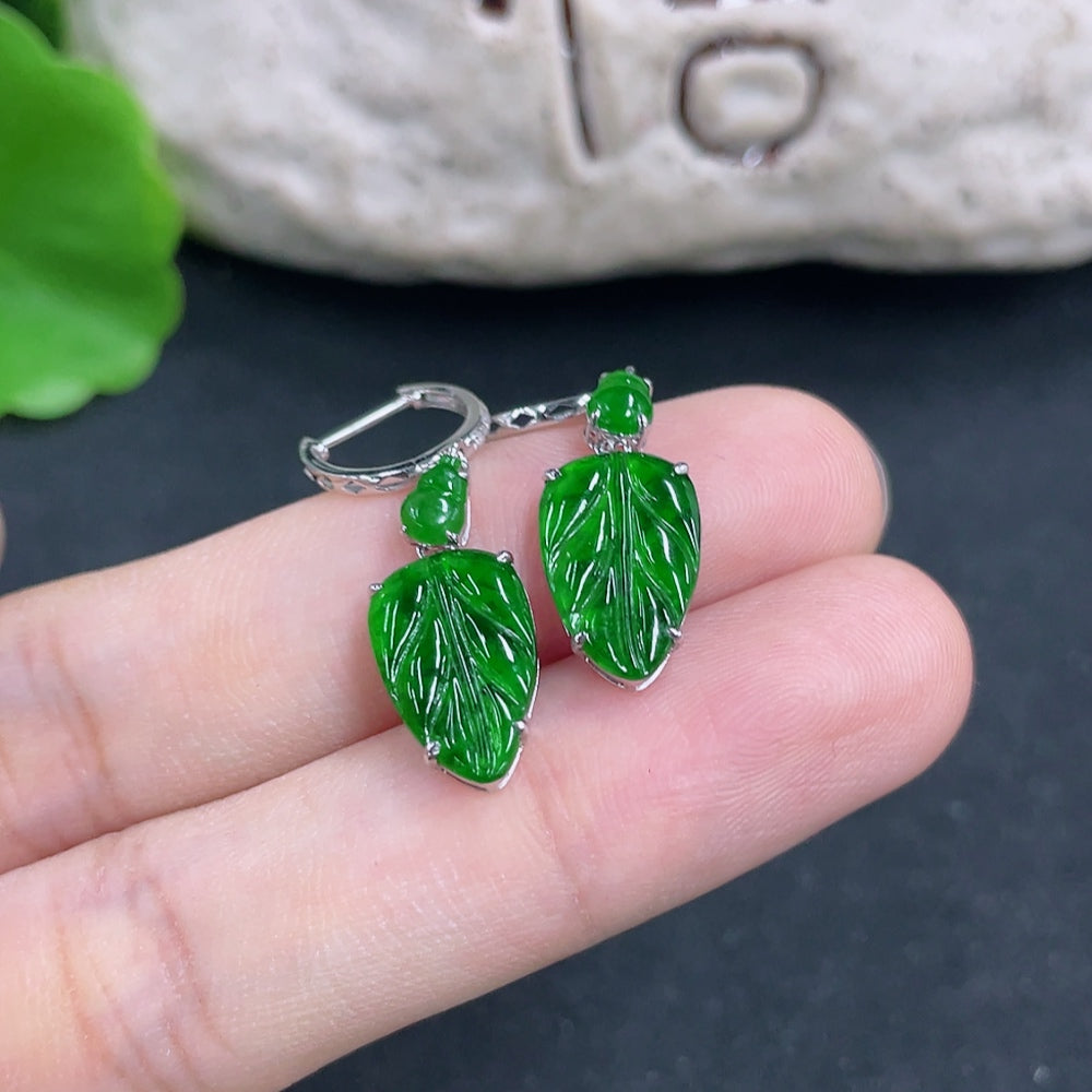 Jadeite Earrings 18k with Diamond Accents Total Weight Approx. 2.3g