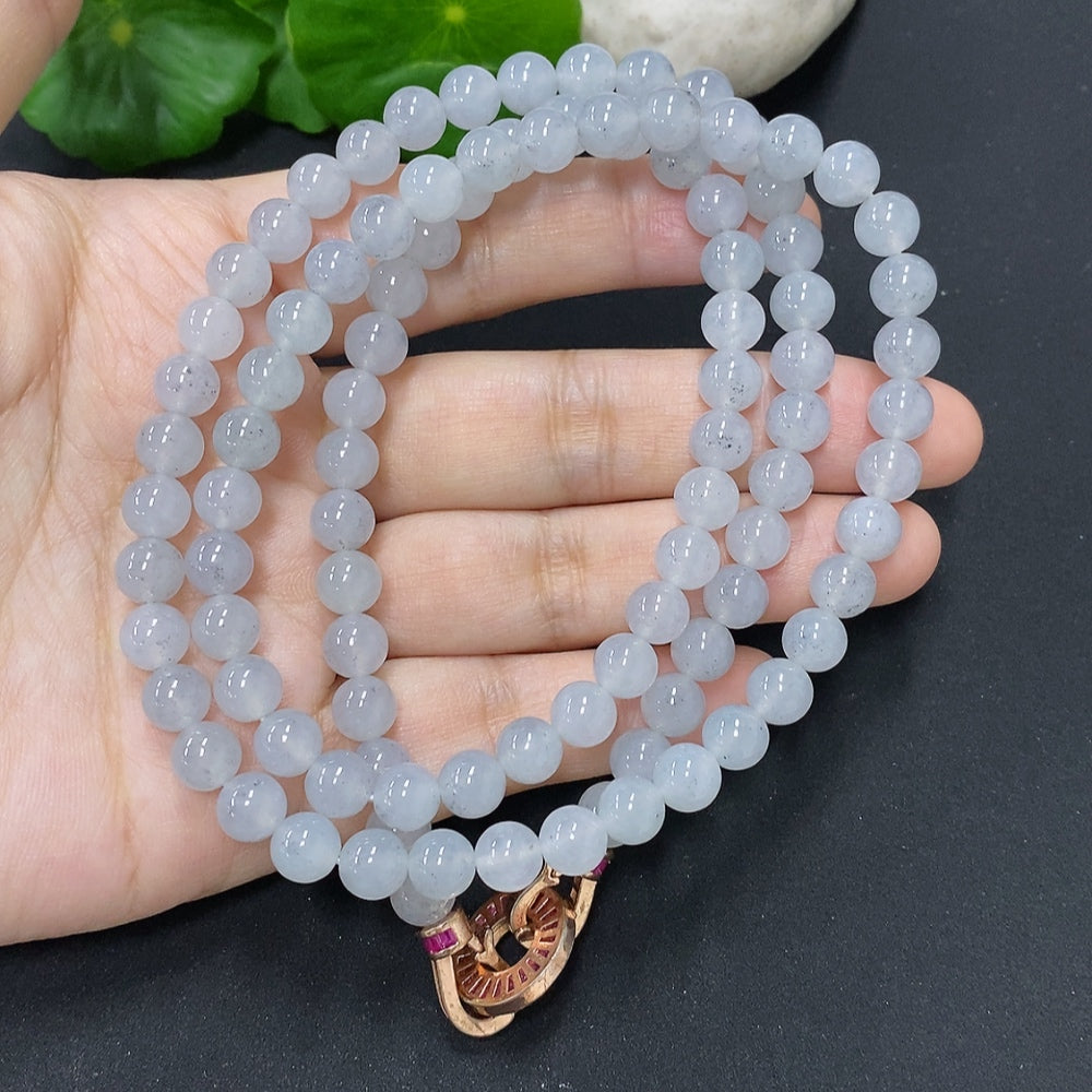Jadeite Bead Necklace Approx. 6.7mm Non-Gold Total Weight Approx. 61.7g