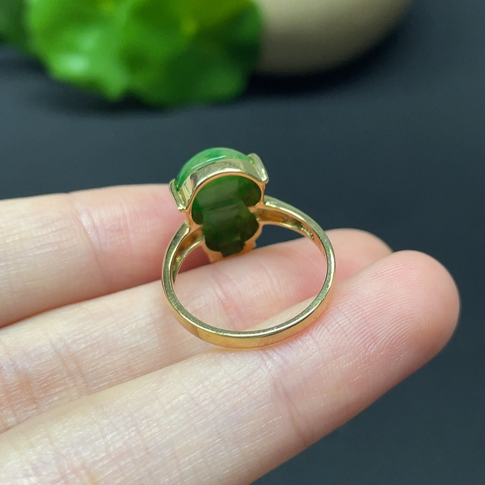 Jadeite Gourd Inlay Ring 18k Total Weight Approx. 3.87g Size 13