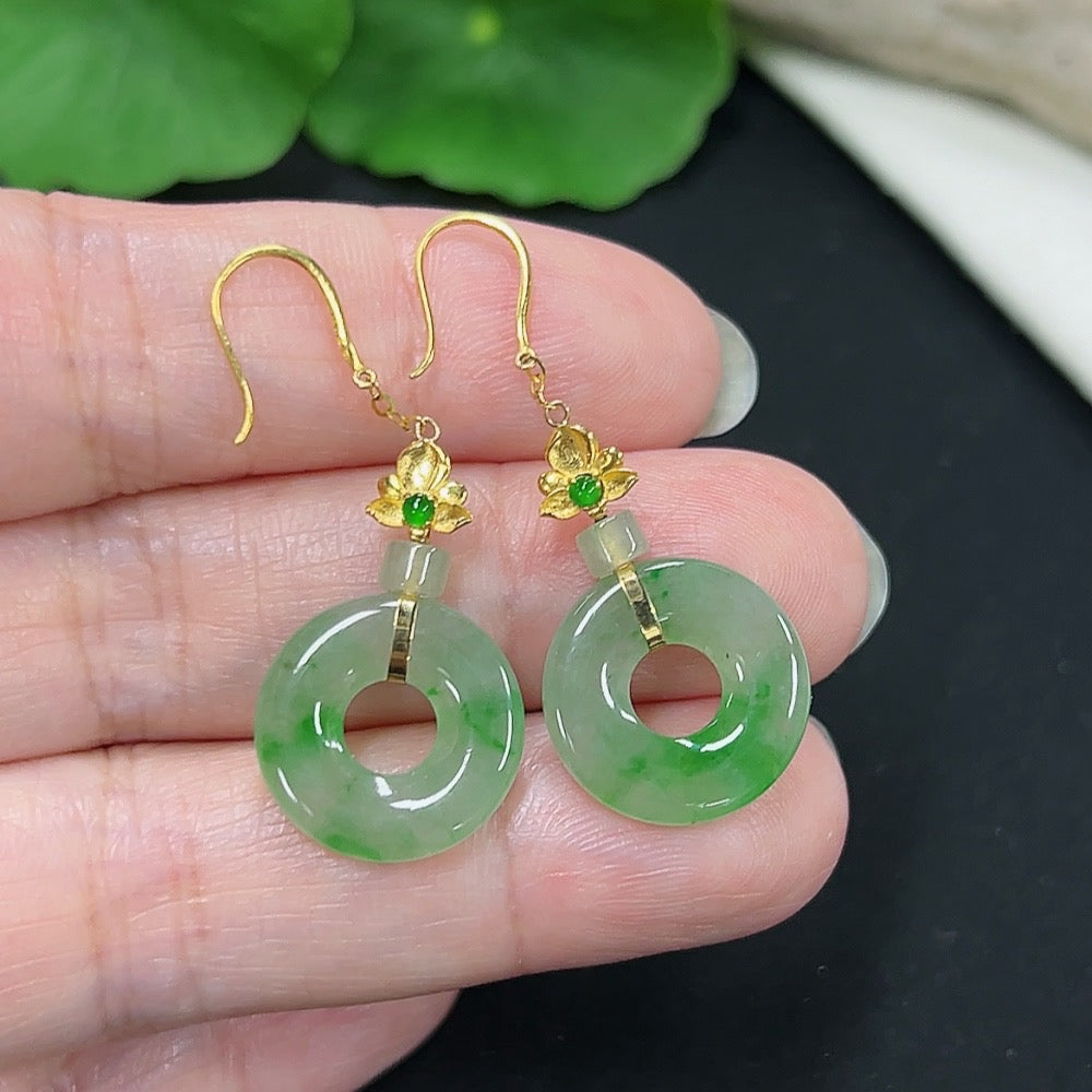 Jadeite Donut Earrings Set in 18K Gold