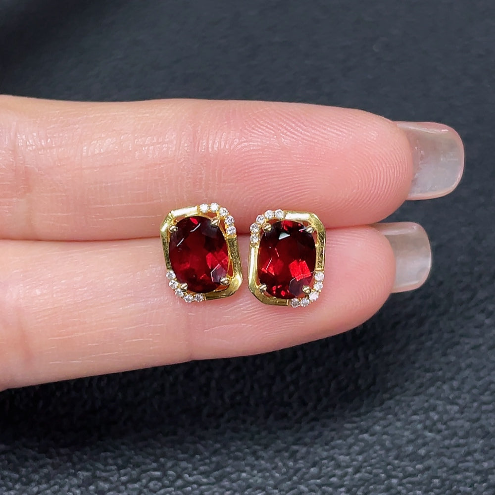 18k Garnet Earrings with Diamond Accents, Total Weight Approx. 2.09g