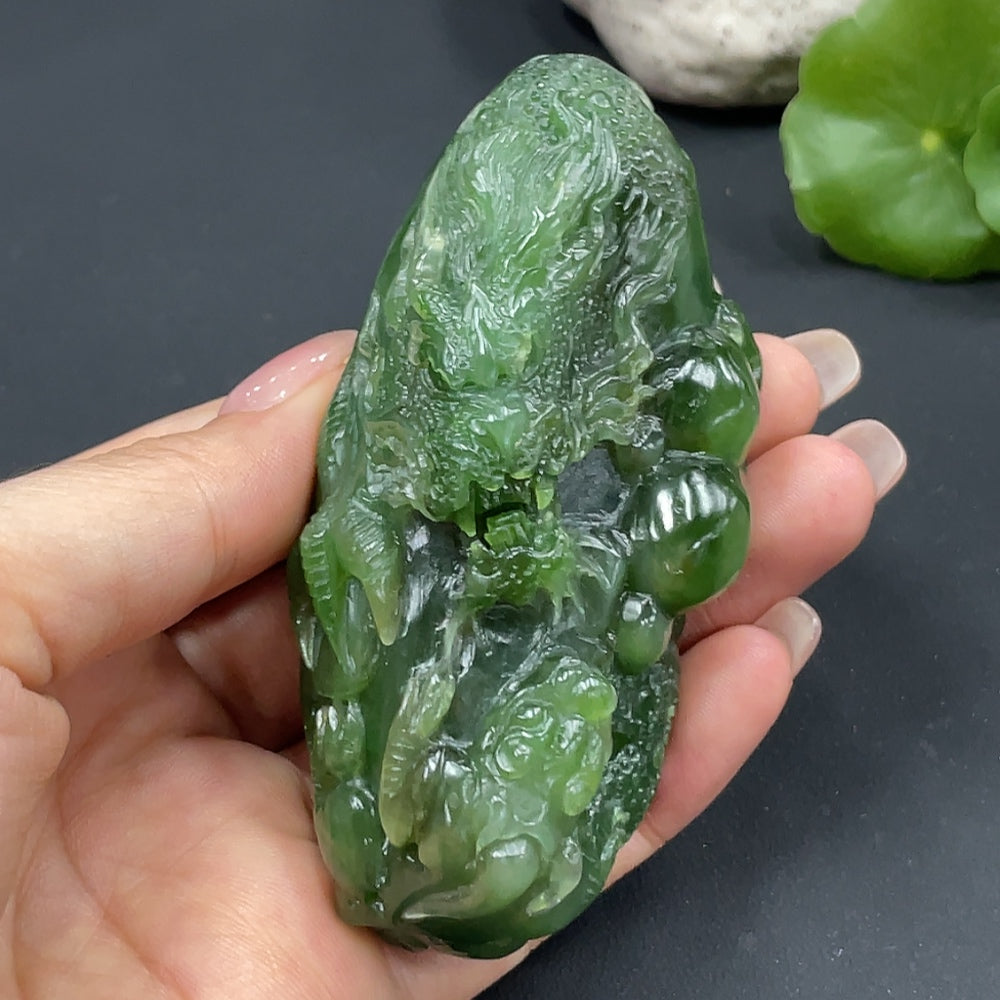 Hetian Jade Handheld Carving Dragon Total Weight About 173.9g