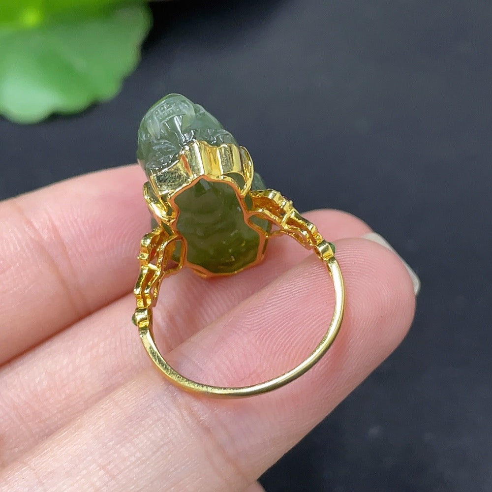 Hetian Jade Inlaid Ring with 18k Gold