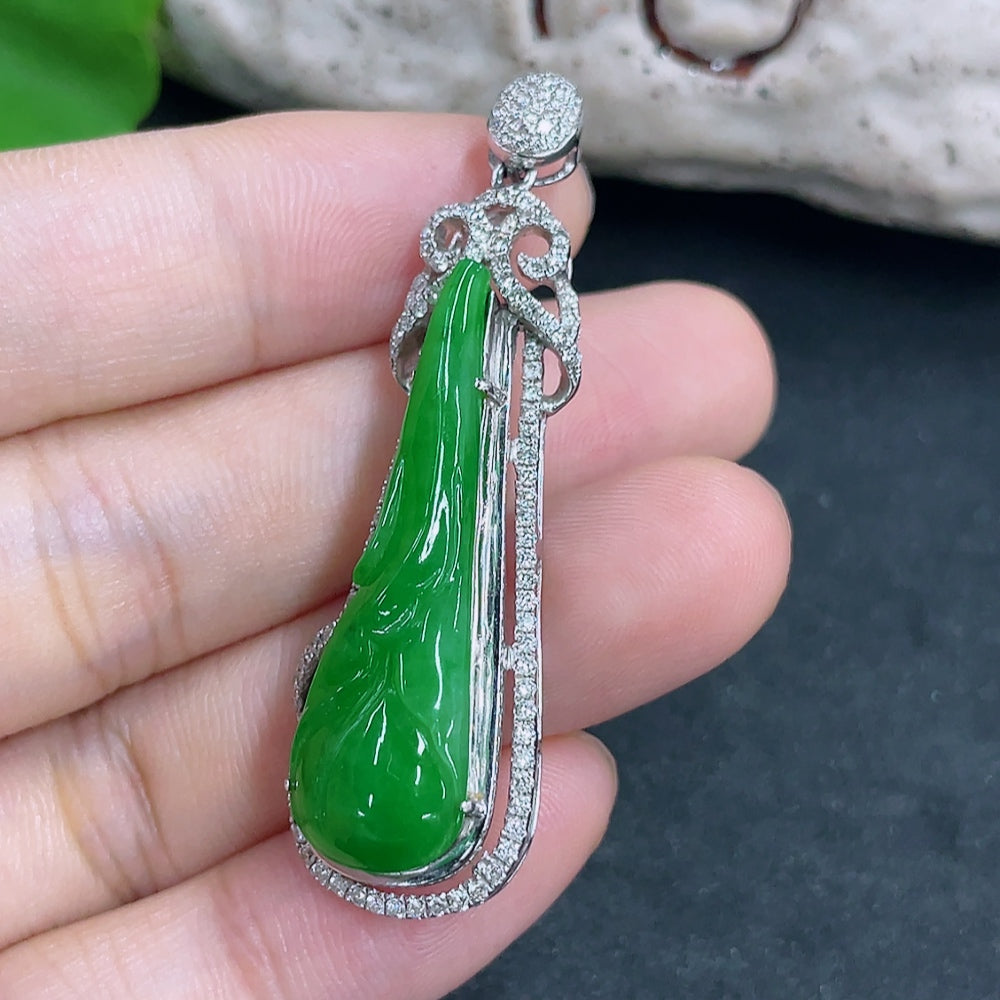 Jadeite Pendant with 18k Gold and Diamond Accents