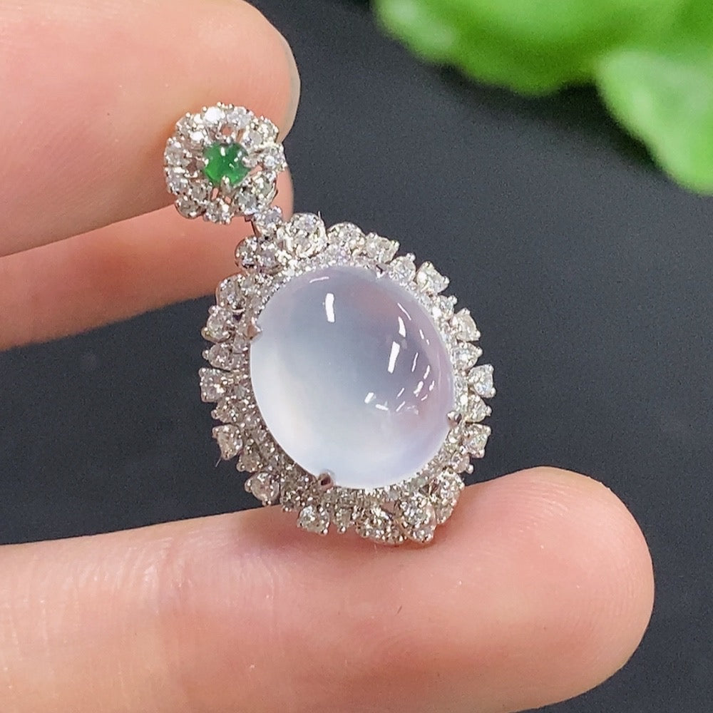 Jadeite Cabochon Pendant with 18k Gold and Diamond Accents, Total Weight Approximately 3.33g