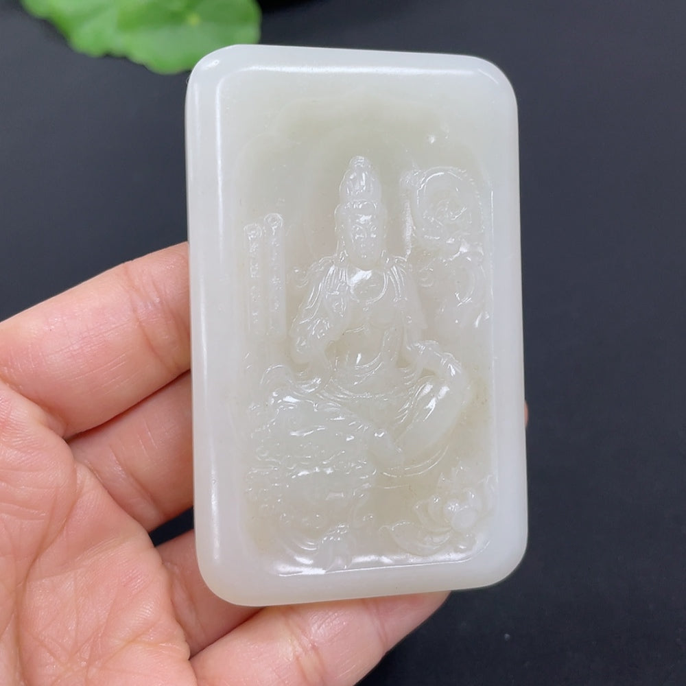 Hetian Jade Pendant Manjushri Bodhisattva Total weight about 70.6g