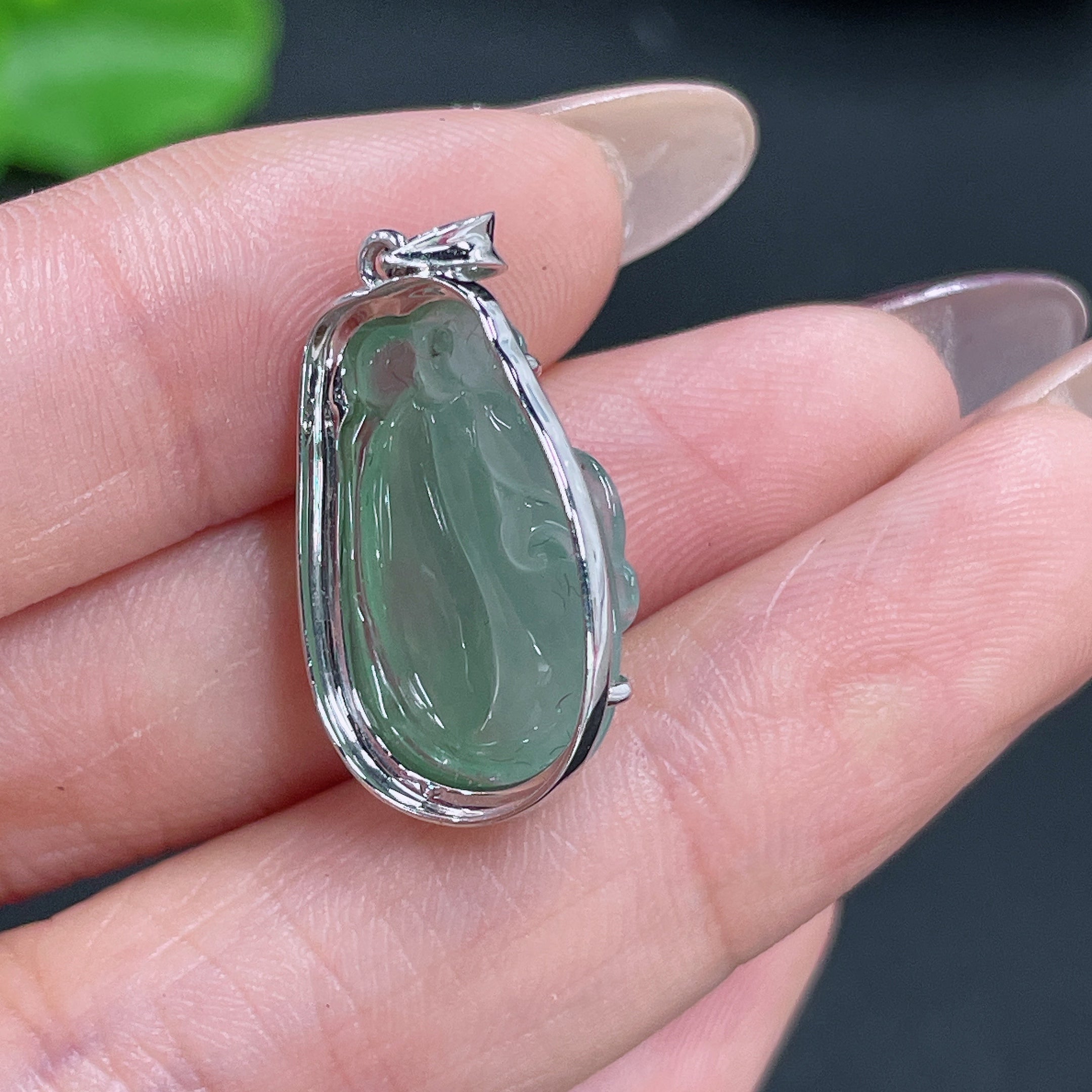 Jadeite Pendant 18k Gold Inlaid Total Weight Approx. 2.91g
