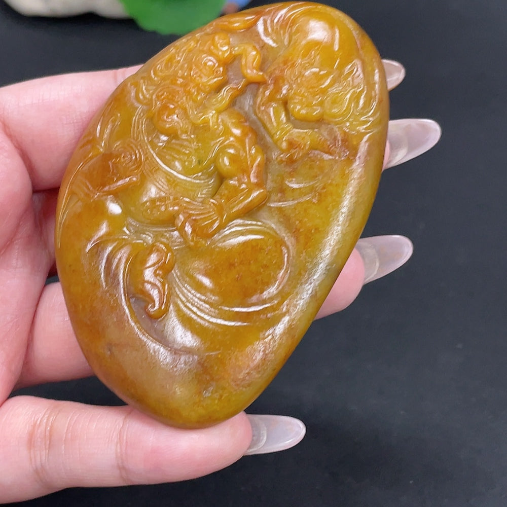 Hetian Jade Pendant - Zhong Kui, Total Weight Approximately 152.9g, Undetermined Skin Color Origin, Contains Other Mineral Components