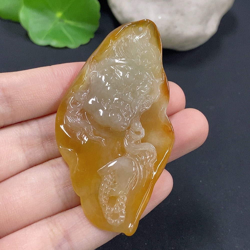 Jadeite Fudo Myoo Pendant Color origin undetermined Total weight approx. 14.18g