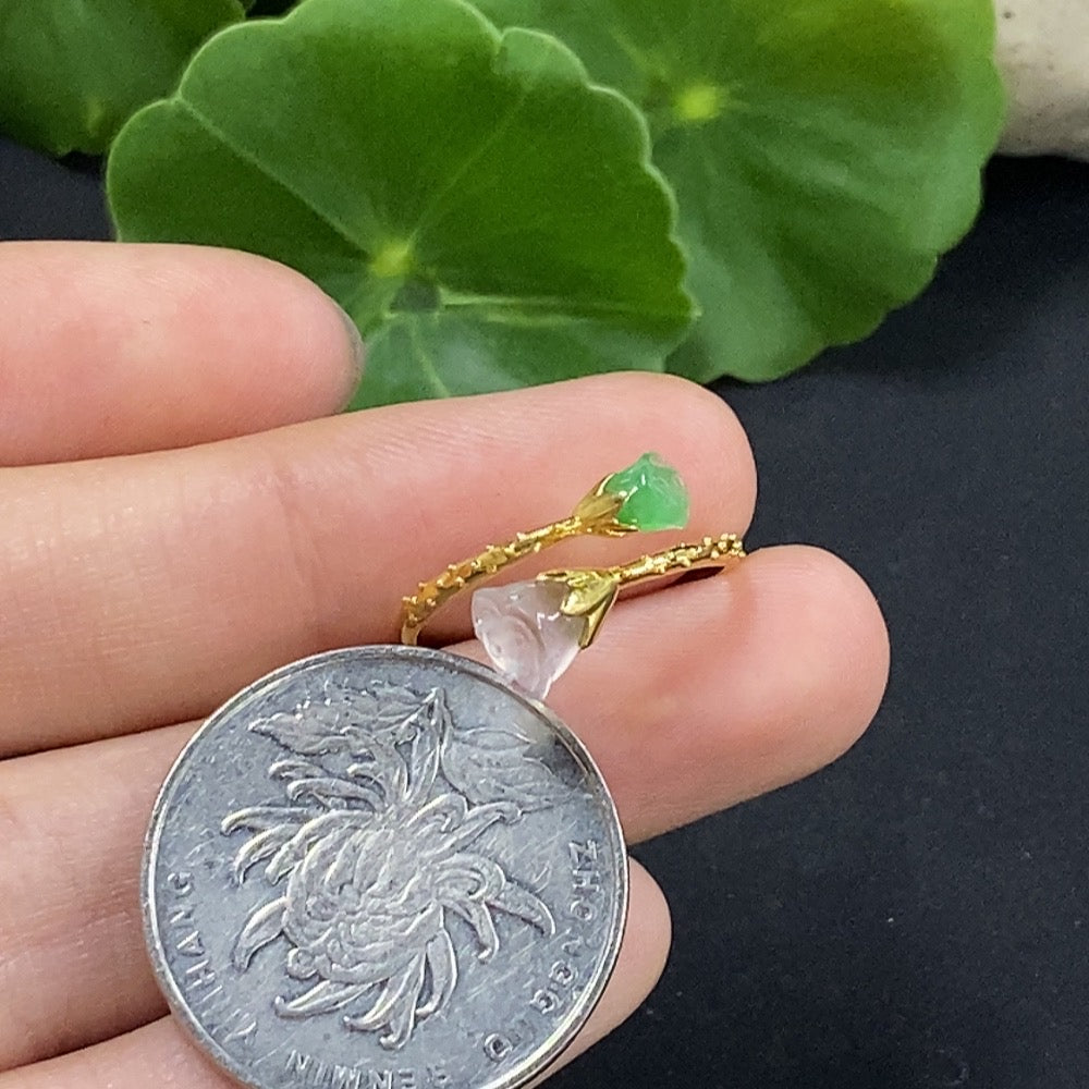 Jadeite Inlaid Ring 18K Gold Size 14 Total Weight Approx. 1.17g