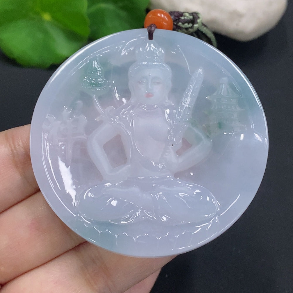 Jadeite Akashagarbha Bodhisattva Pendant with Cord, Total Weight Approx. 48g