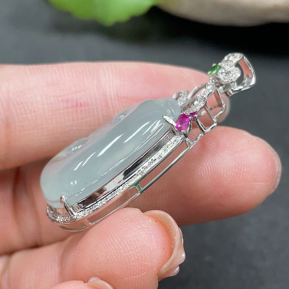 Jadeite Ruyi Pendant 18K Gold Inlaid Total Weight Approx. 6.4g